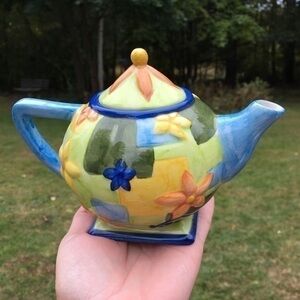Oneida colorful mini teapot blue, yellow, orange, and green NWOT